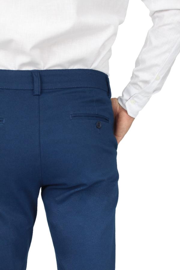 Pantalón De Vestir Stretch Color Azul Plúmbago Slim Fit Para Hombre